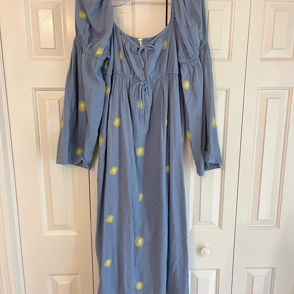 Free People Gray Cream Pleated Tie Front Sundress